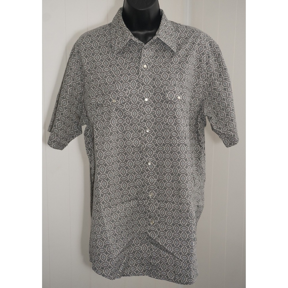 Wrangler Short Sleeve Gray Geometric Wrancher Western Pearl Snap Shirt